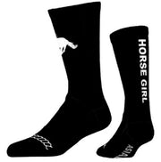 The Iconic Horse Girl Boot Sock in black with a white horse and HORSE GIRL lettering